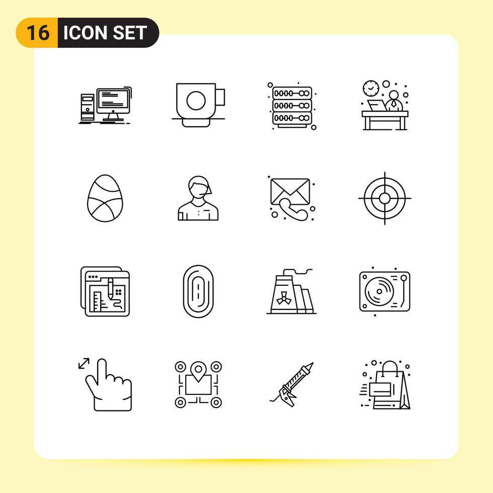 Set of 16 Commercial Outlines pack for celebration hour finance hotel desk Editable Vector Design Elements