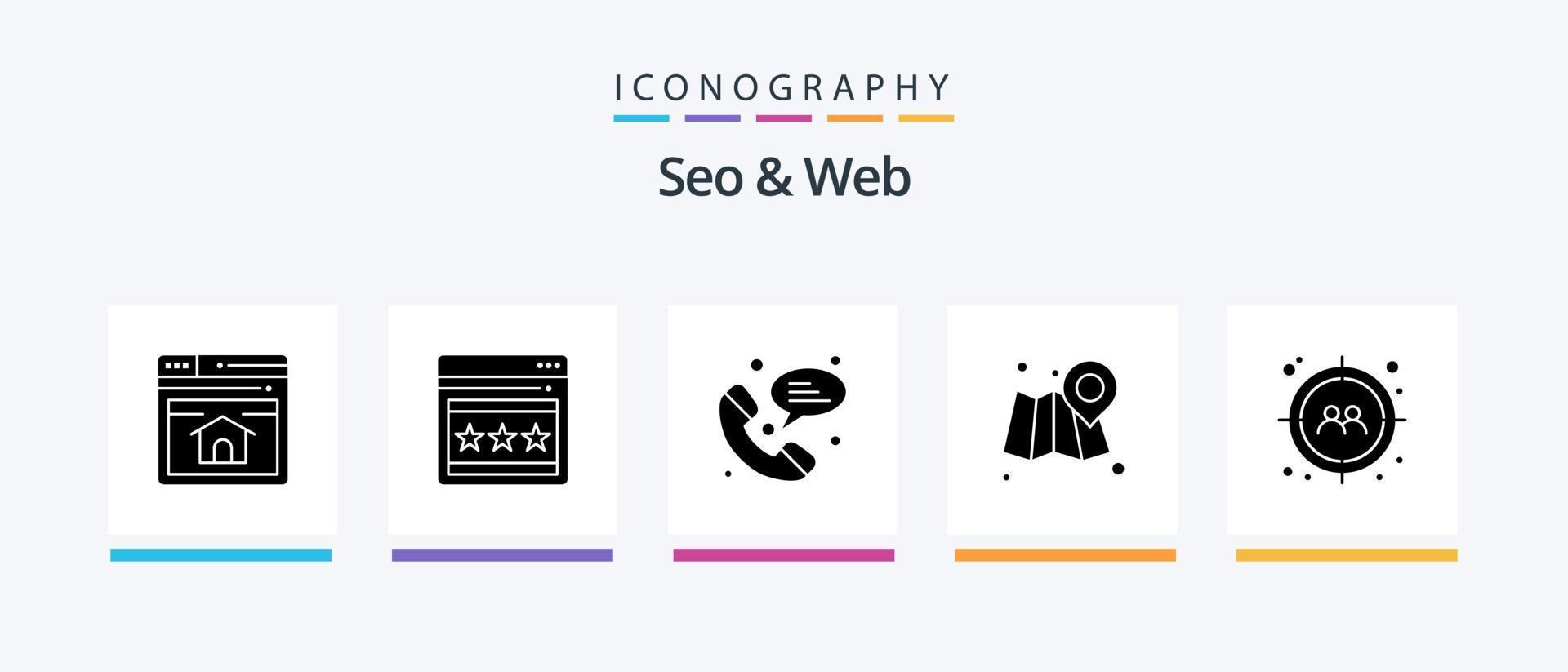 Seo and Web Glyph 5 Icon Pack Including . target. phone. target. map. Creative Icons Design vector