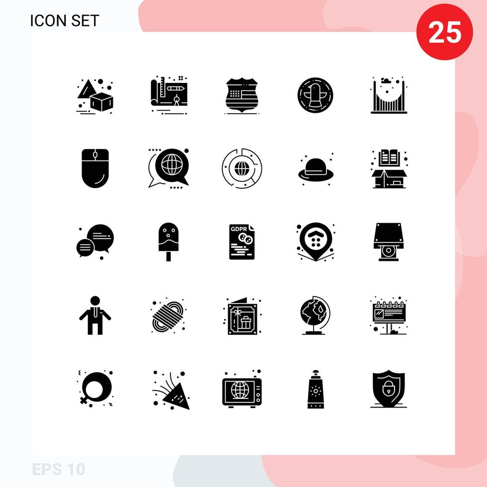 Modern Set of 25 Solid Glyphs Pictograph of cursor parks usa bridge celebration Editable Vector Design Elements