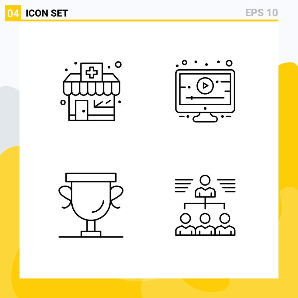 Set of 4 Vector Filledline Flat Colors on Grid for chemists shop trophy lesson achievements team Editable Vector Design Elements