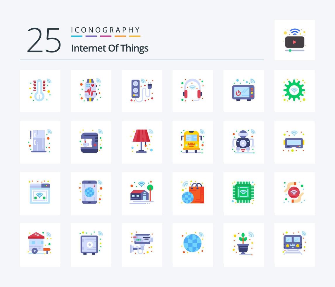 Internet Of Things 25 Flat Color icon pack including connect. headphone. device. head. device vector