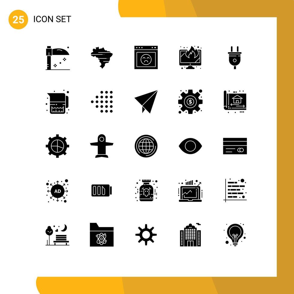 Stock Vector Icon Pack of 25 Line Signs and Symbols for power plug plug page electric lost Editable Vector Design Elements