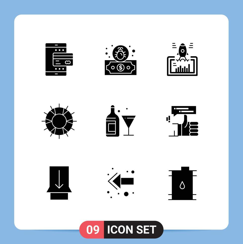 Pack of 9 Modern Solid Glyphs Signs and Symbols for Web Print Media such as support lifesaver launch lifebuoy web Editable Vector Design Elements