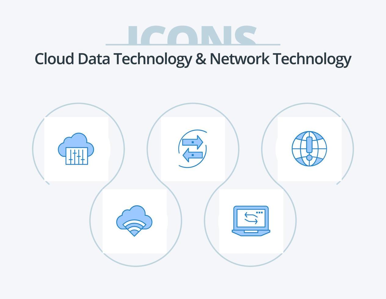 Cloud Data Technology And Network Technology Blue Icon Pack 5 Icon Design. paper. exchang. cloud. data. chang vector