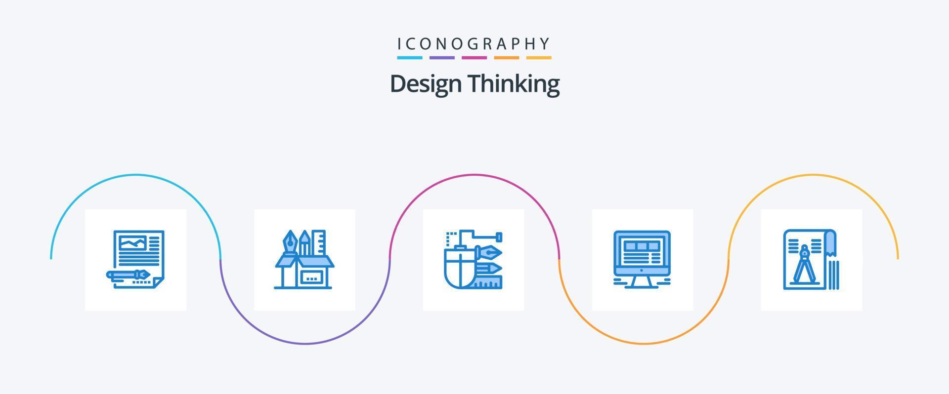 Design Thinking Blue 5 Icon Pack Including website. browser. scale. scale. pen vector