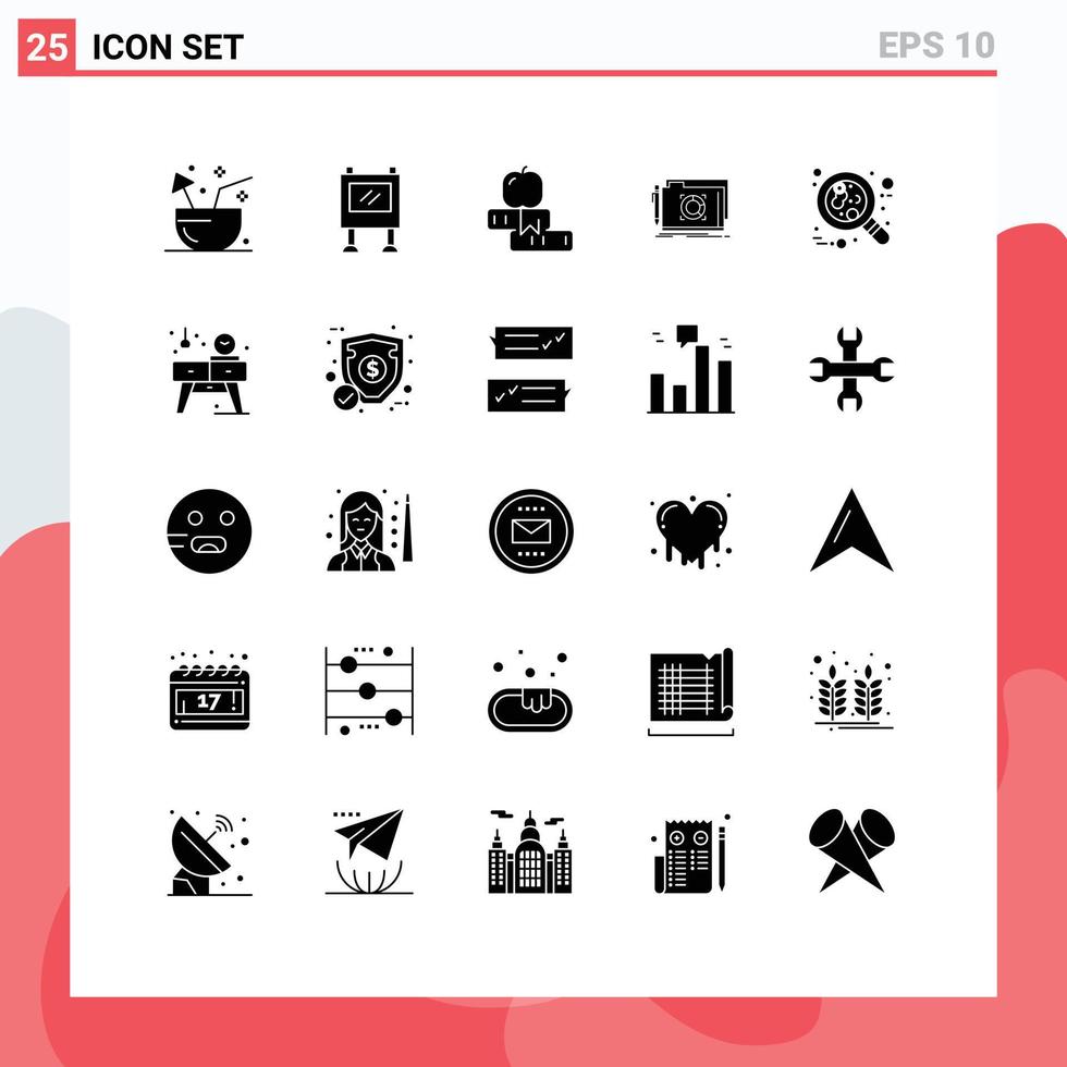 Solid Glyph Pack of 25 Universal Symbols of file lock poster folder study Editable Vector Design Elements