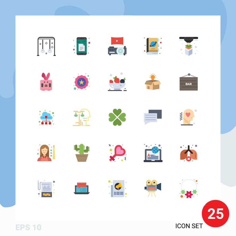 Editable Vector Line Pack of 25 Simple Flat Colors of modeling science app planet book Editable Vector Design Elements