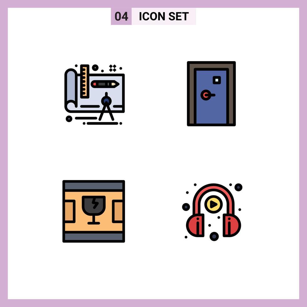 Set of 4 Vector Filledline Flat Colors on Grid for architecture delivery aperture exit shapes Editable Vector Design Elements