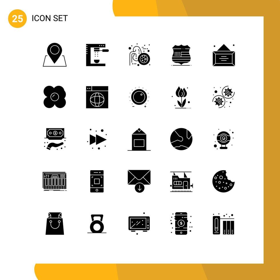 Group of 25 Solid Glyphs Signs and Symbols for desk security lungs disease usa shield Editable Vector Design Elements