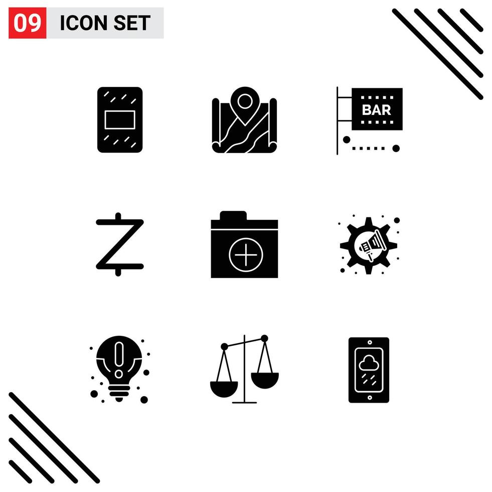 Universal Icon Symbols Group of 9 Modern Solid Glyphs of add crypto bar coin science and computing Editable Vector Design Elements