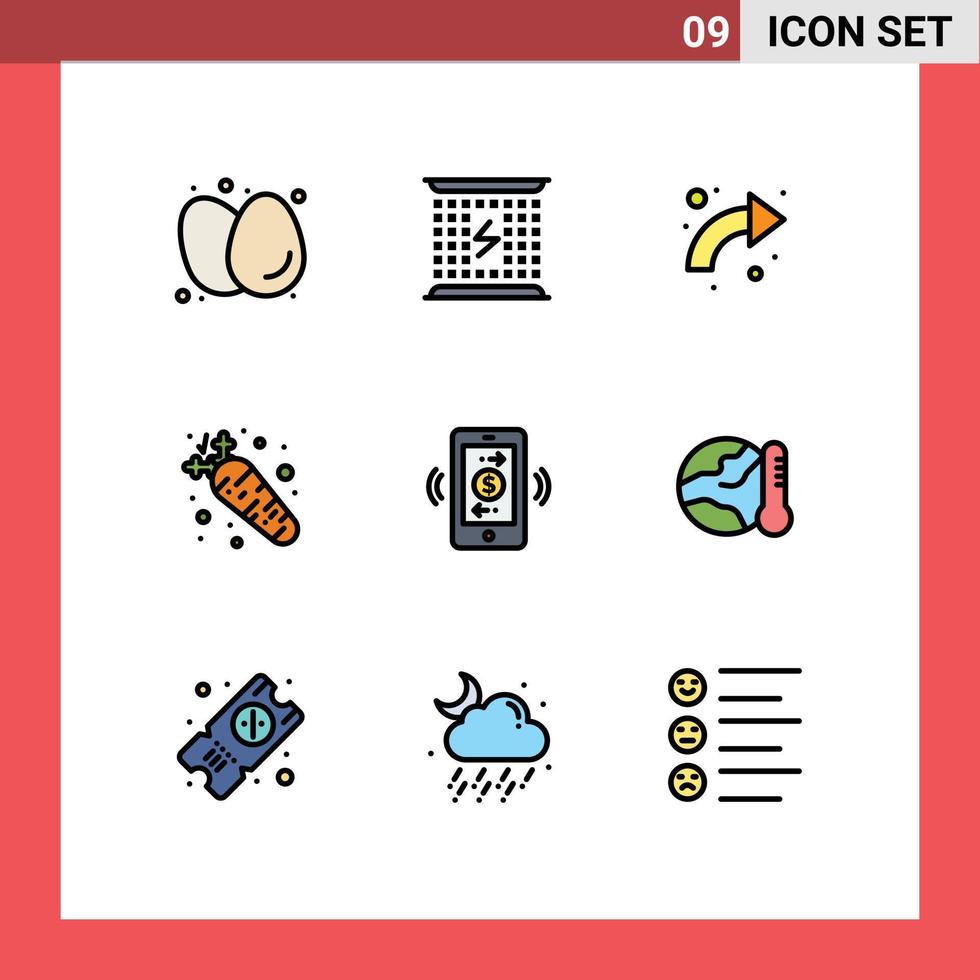 9 Creative Icons Modern Signs and Symbols of food carrot electromagnetic up curved Editable Vector Design Elements