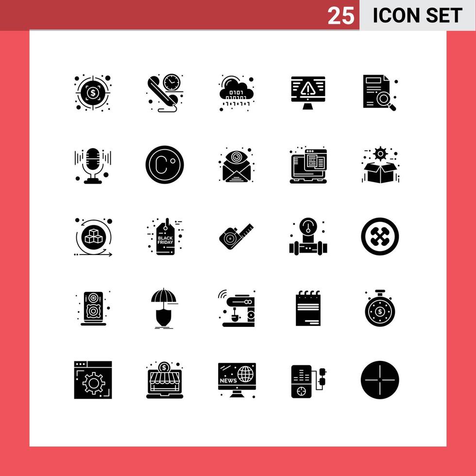Modern Set of 25 Solid Glyphs and symbols such as magnifier gdpr cloud error breach Editable Vector Design Elements