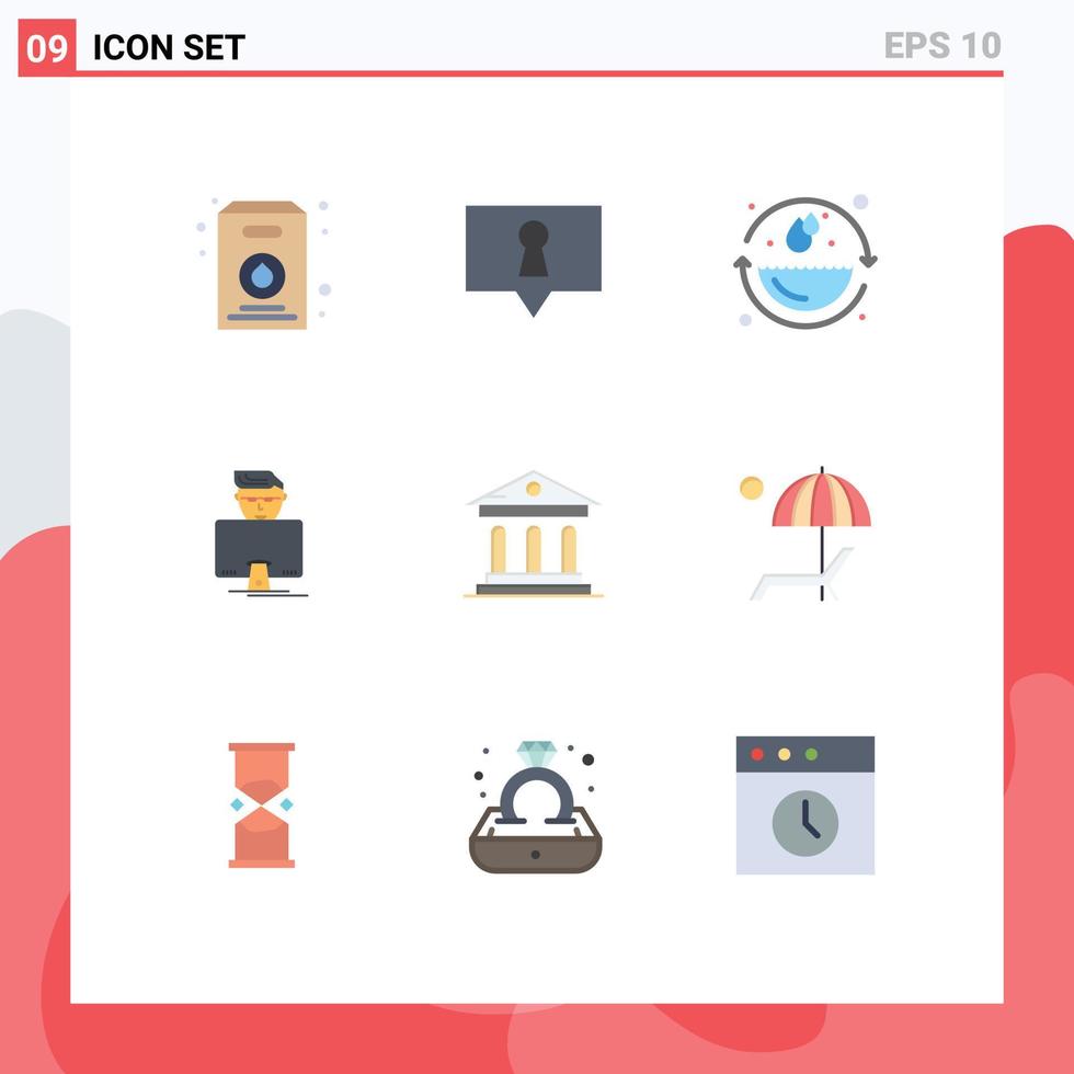 Set of 9 Vector Flat Colors on Grid for court bank environment university gammer Editable Vector Design Elements