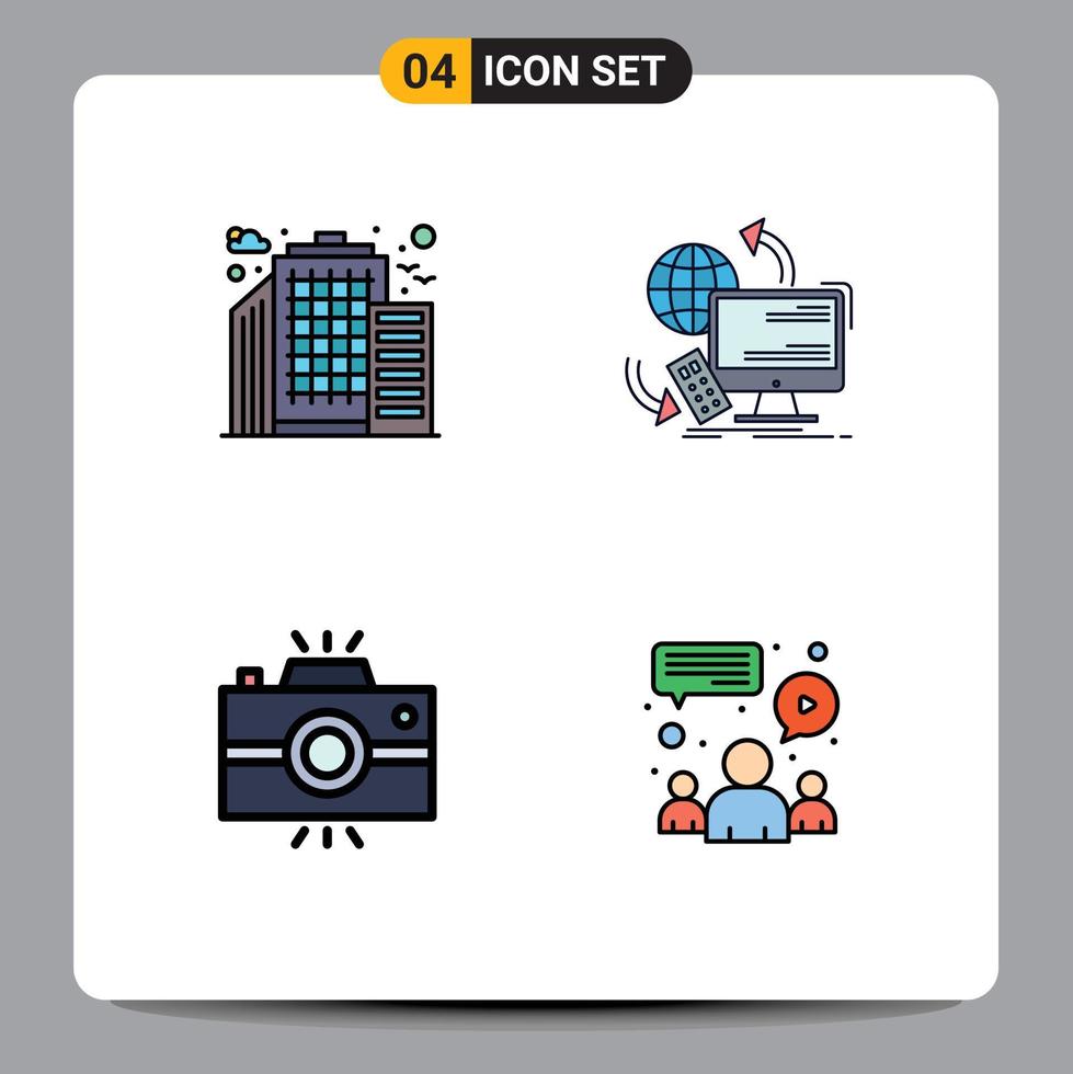 Universal Icon Symbols Group of 4 Modern Filledline Flat Colors of building camera access remote retro Editable Vector Design Elements