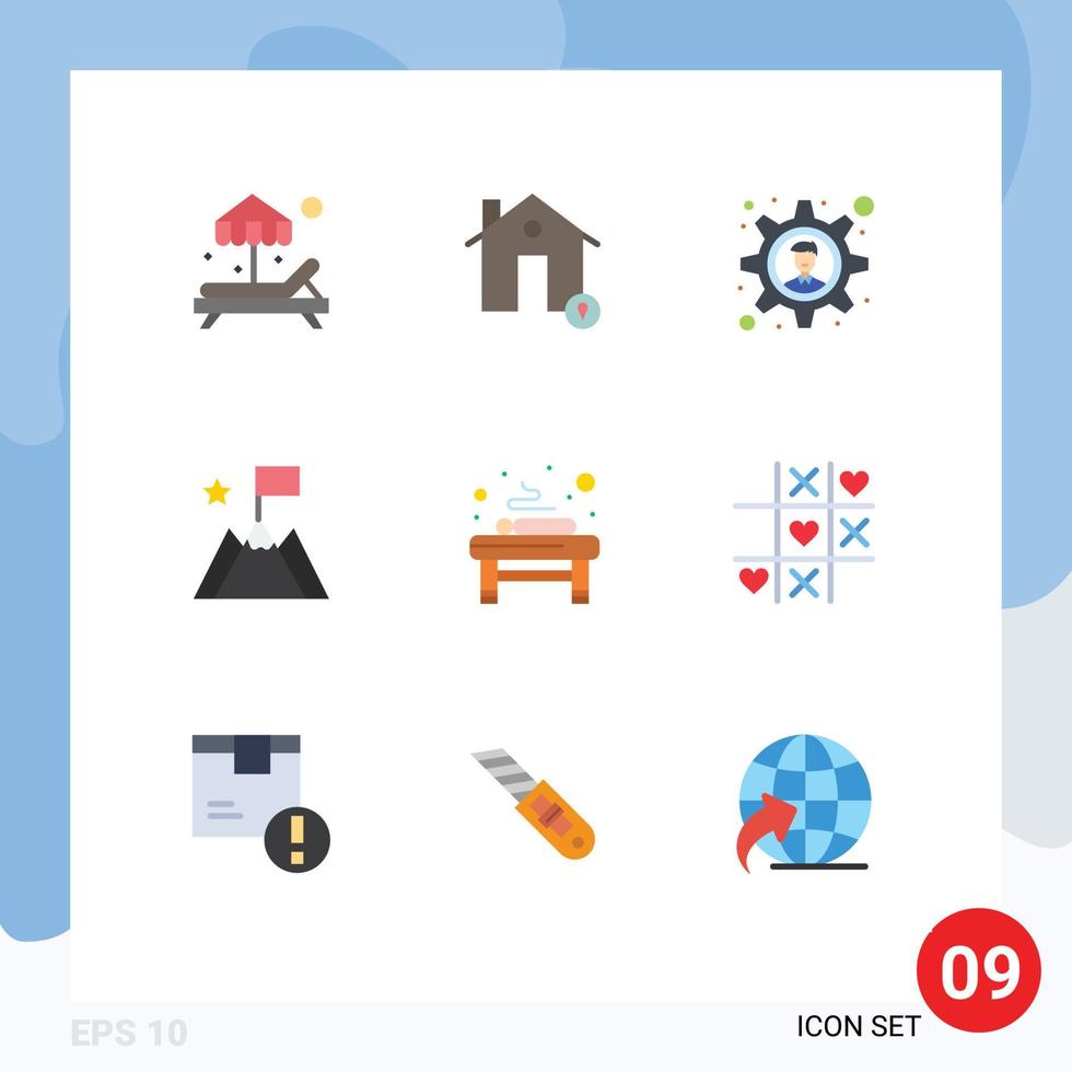 Group of 9 Flat Colors Signs and Symbols for relaxation bed brainstorming trophy mission Editable Vector Design Elements