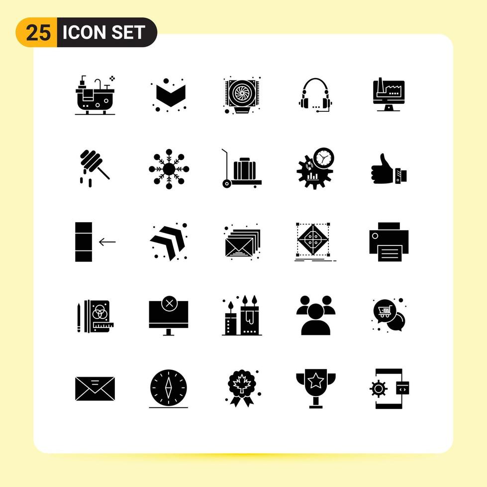 25 concepto de glifo sólido para sitios web móviles y aplicaciones servicio de creación de ventiladores ayuda a ponerse en contacto con elementos de diseño vectorial editables vector