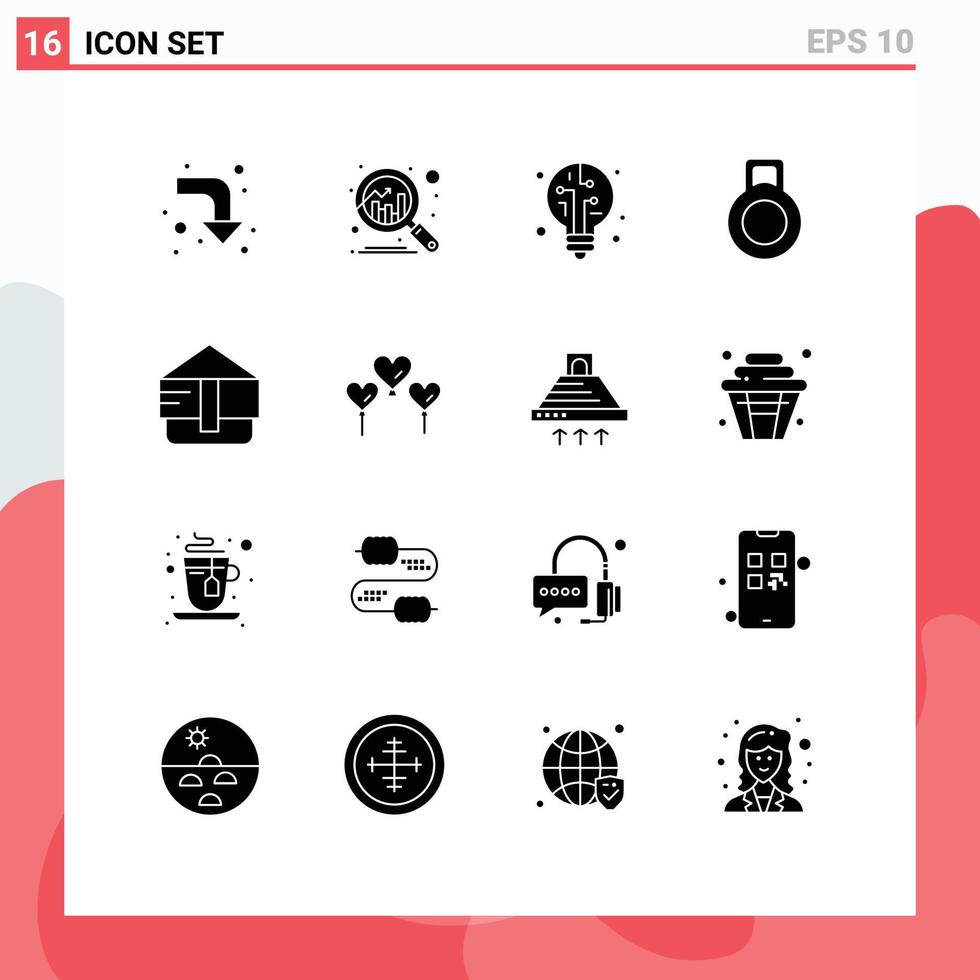 Set of 16 Modern UI Icons Symbols Signs for cooking love bulb balloon purse Editable Vector Design Elements