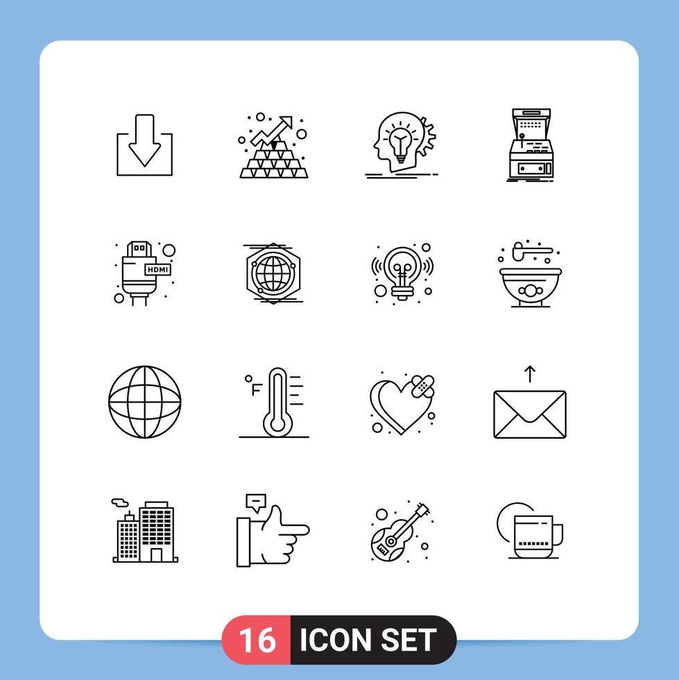 Modern Set of 16 Outlines and symbols such as play game creative console thinking Editable Vector Design Elements