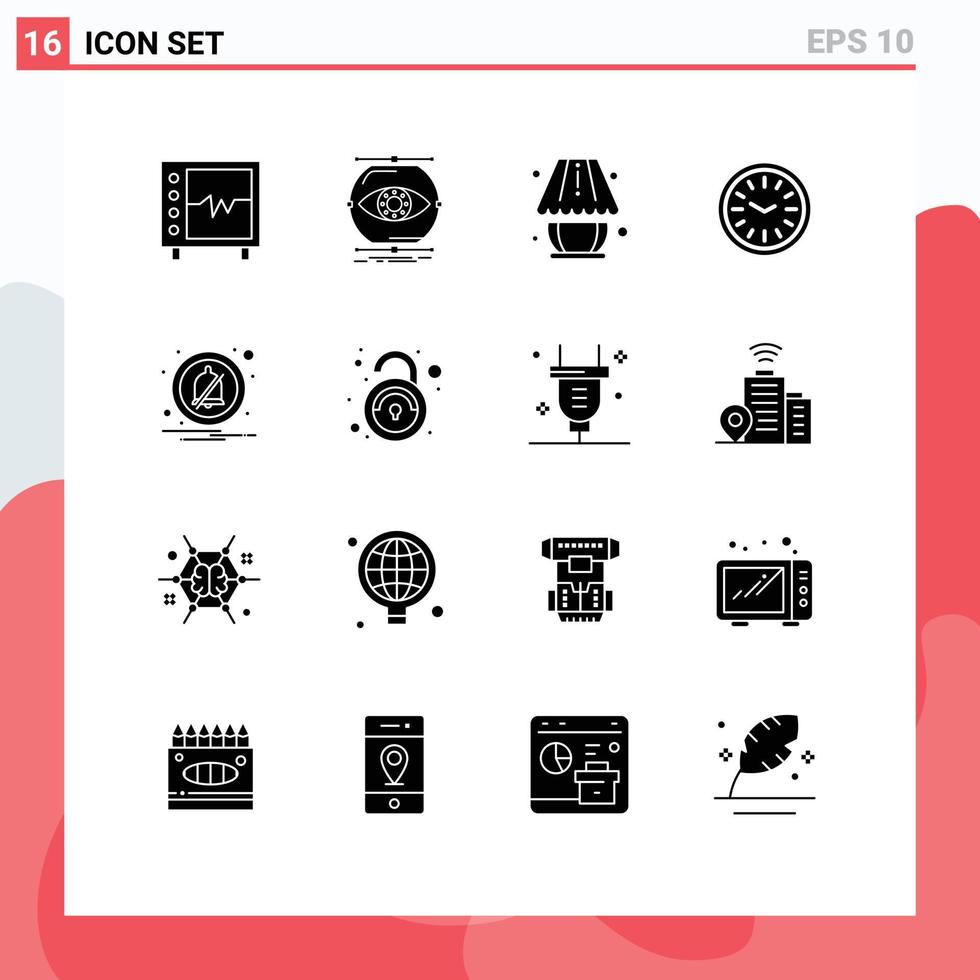 Modern Set of 16 Solid Glyphs and symbols such as alarm wall monitoring clock light Editable Vector Design Elements