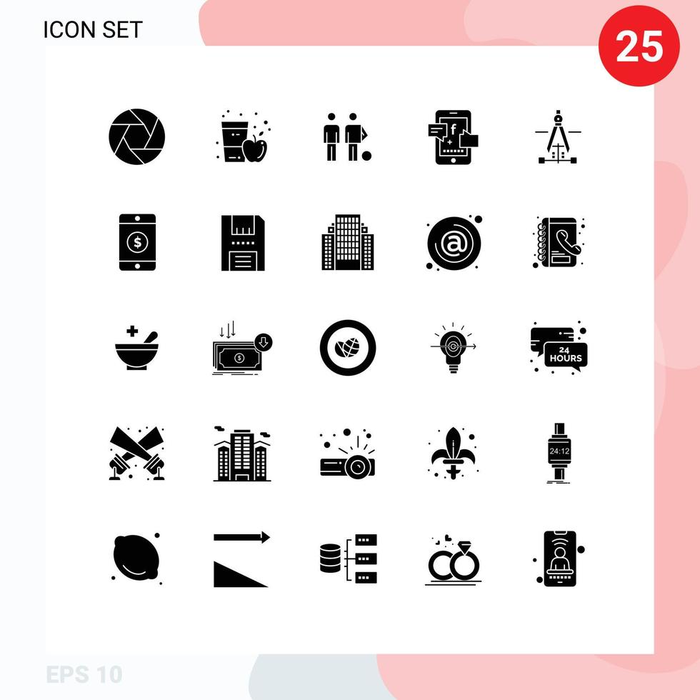 Modern Set of 25 Solid Glyphs and symbols such as digital social juice promotoin friends Editable Vector Design Elements