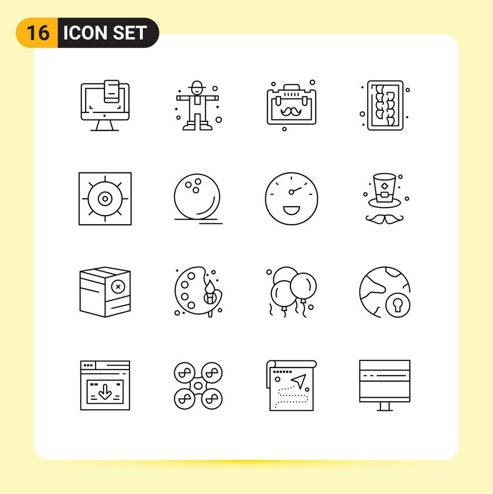 Group of 16 Modern Outlines Set for gears tool briefcase kitchen utensils chopping Editable Vector Design Elements
