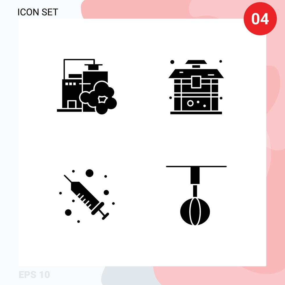 Set of 4 Commercial Solid Glyphs pack for factory liquid medicine pollution china appliances Editable Vector Design Elements