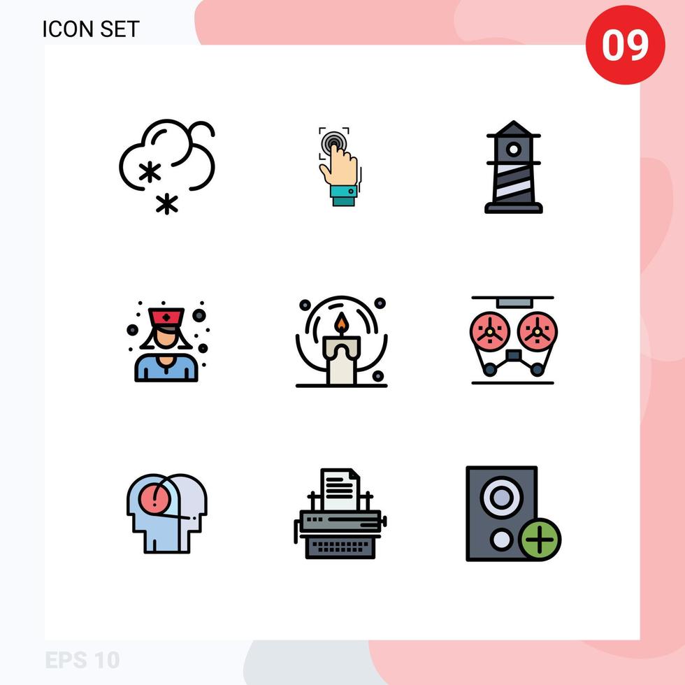 Filledline Flat Color Pack of 9 Universal Symbols of light candle scanning physician doctor Editable Vector Design Elements