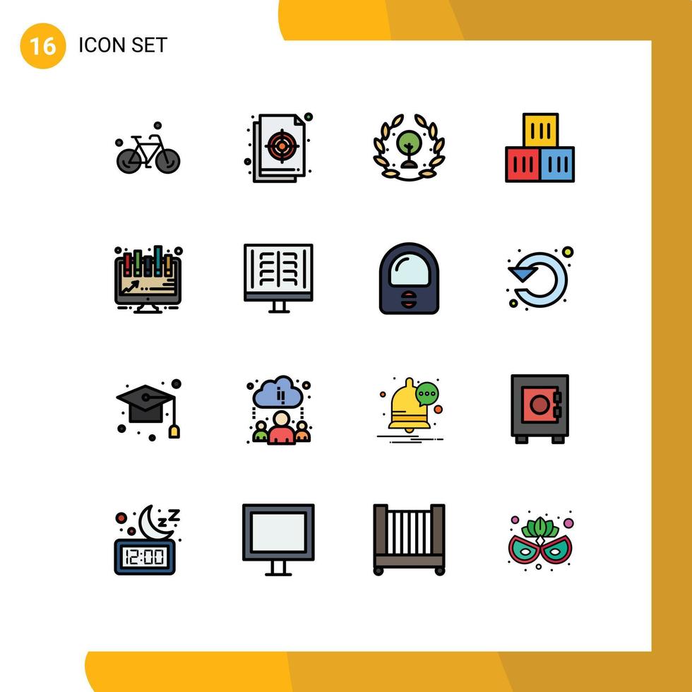 Universal Icon Symbols Group of 16 Modern Flat Color Filled Lines of analytics logistic file good leaf Editable Creative Vector Design Elements