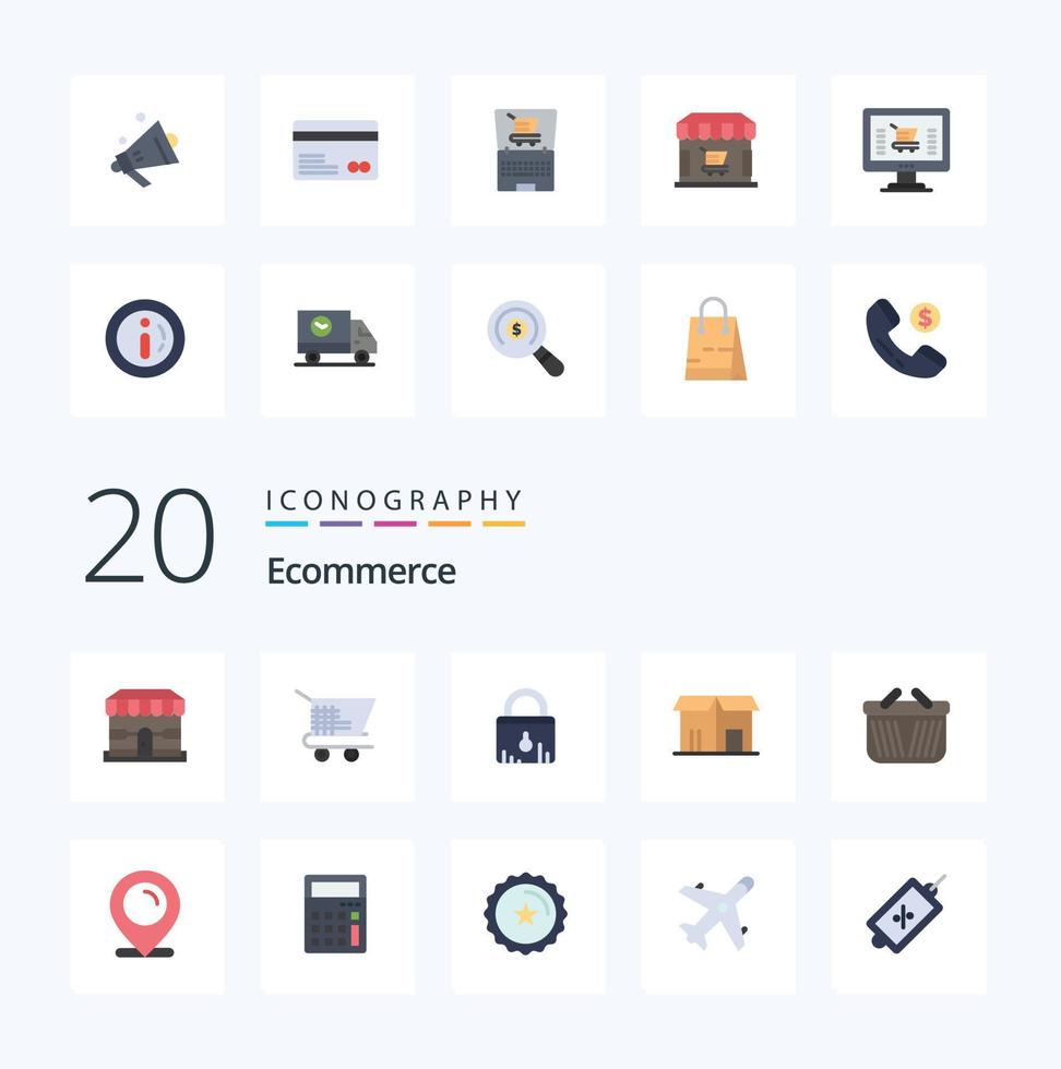 20 Ecommerce Flat Color icon Pack like shopping cart laptop store shop vector