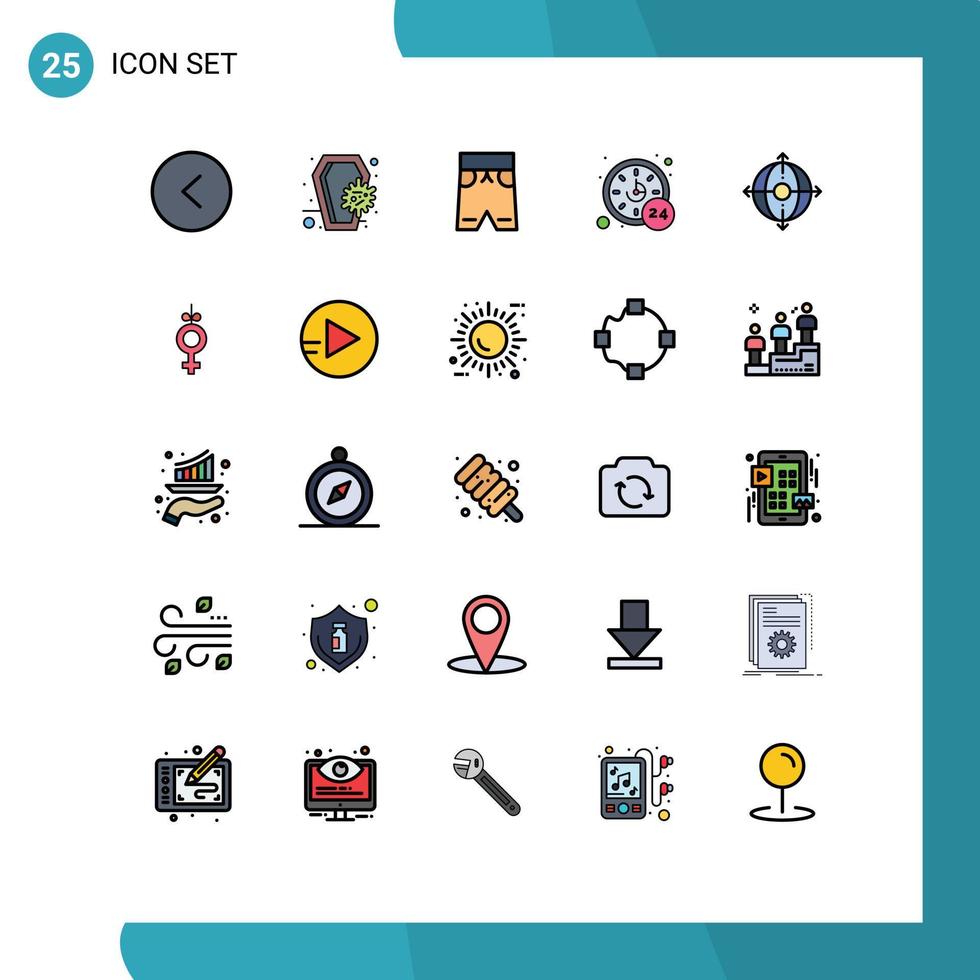 Filled line Flat Color Pack of 25 Universal Symbols of deployment time beach service call Editable Vector Design Elements