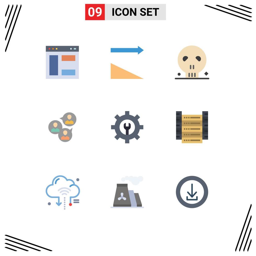 9 Universal Flat Color Signs Symbols of setting modern head group business Editable Vector Design Elements