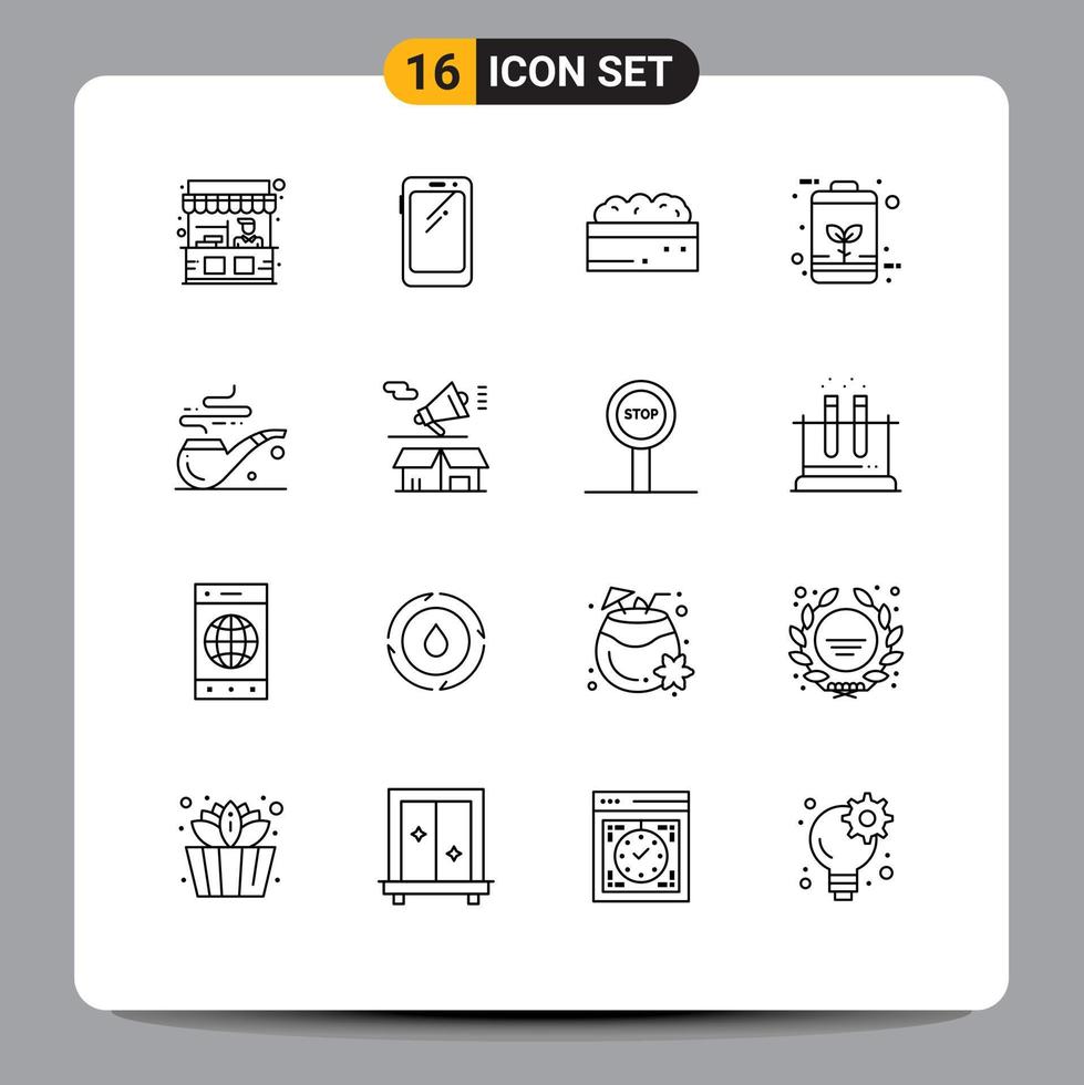 Modern Set of 16 Outlines and symbols such as power economic samsung eco plant Editable Vector Design Elements