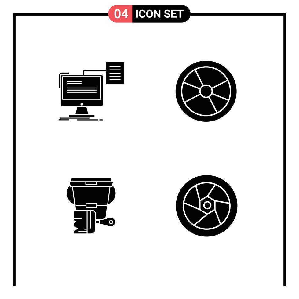 Universal Icon Symbols Group of 4 Modern Solid Glyphs of resume laboratory cv chemistry bucket Editable Vector Design Elements