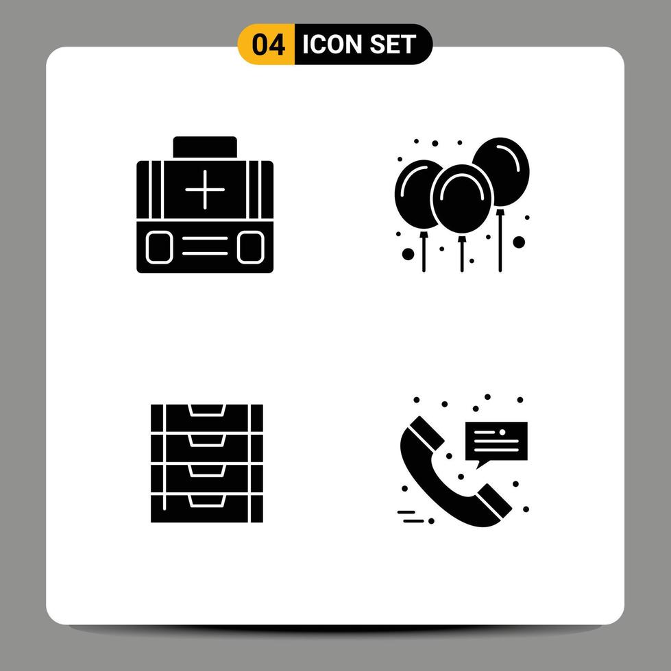 Set of 4 Commercial Solid Glyphs pack for briefcase drawer suitcase carnival storage Editable Vector Design Elements