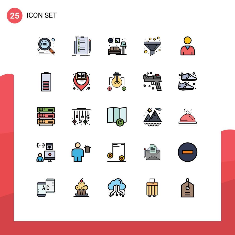 Set of 25 Commercial Filled line Flat Colors pack for interface sort document funnel lump Editable Vector Design Elements