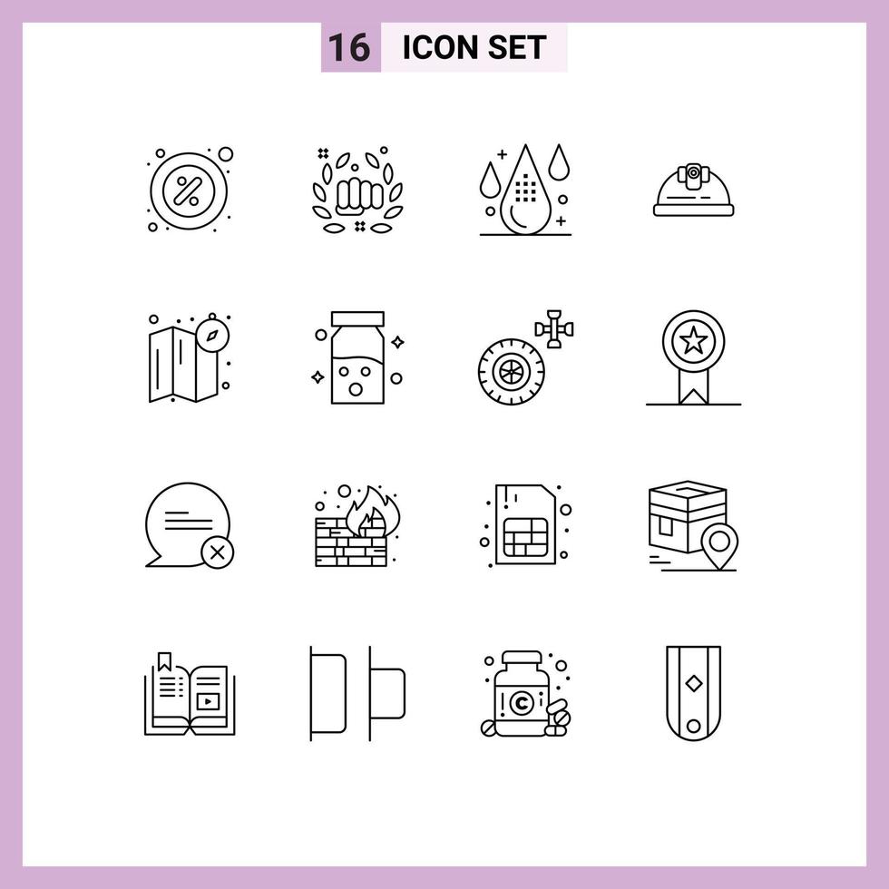 Mobile Interface Outline Set of 16 Pictograms of building helmet hand drop design Editable Vector Design Elements