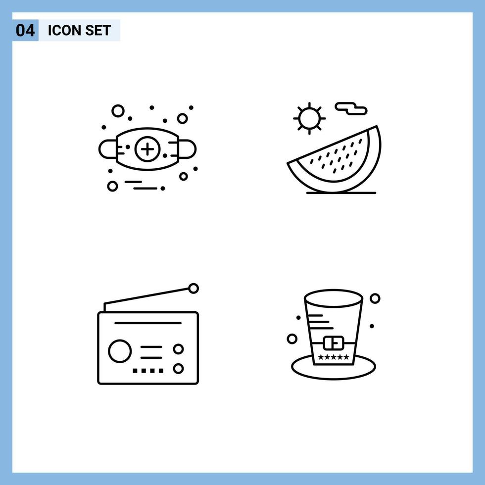 Pack of 4 creative Filledline Flat Colors of allergies devices mask fruit radio Editable Vector Design Elements