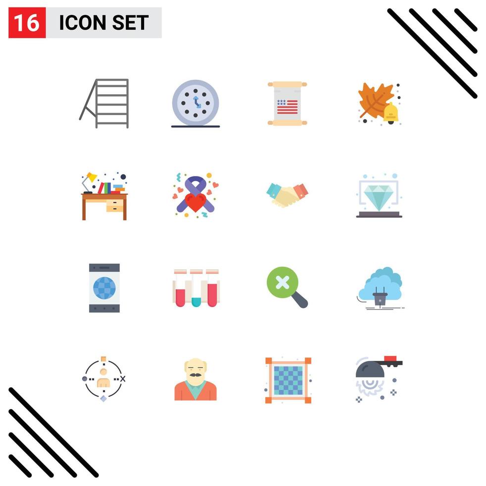 grupo de símbolos de icono universal de 16 colores planos modernos de tiempo de reloj de texto de construcción usa paquete editable de elementos creativos de diseño de vectores