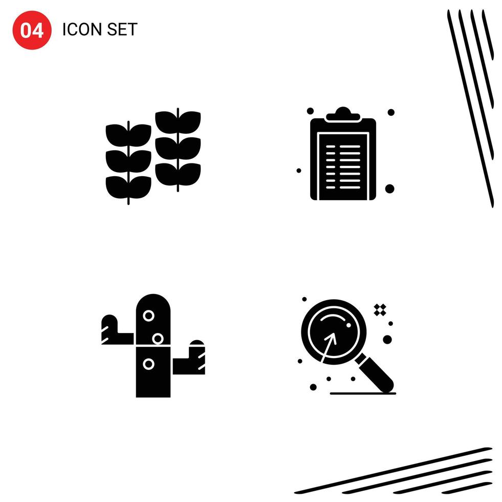 Set of 4 Vector Solid Glyphs on Grid for plant desert growth note plant Editable Vector Design Elements