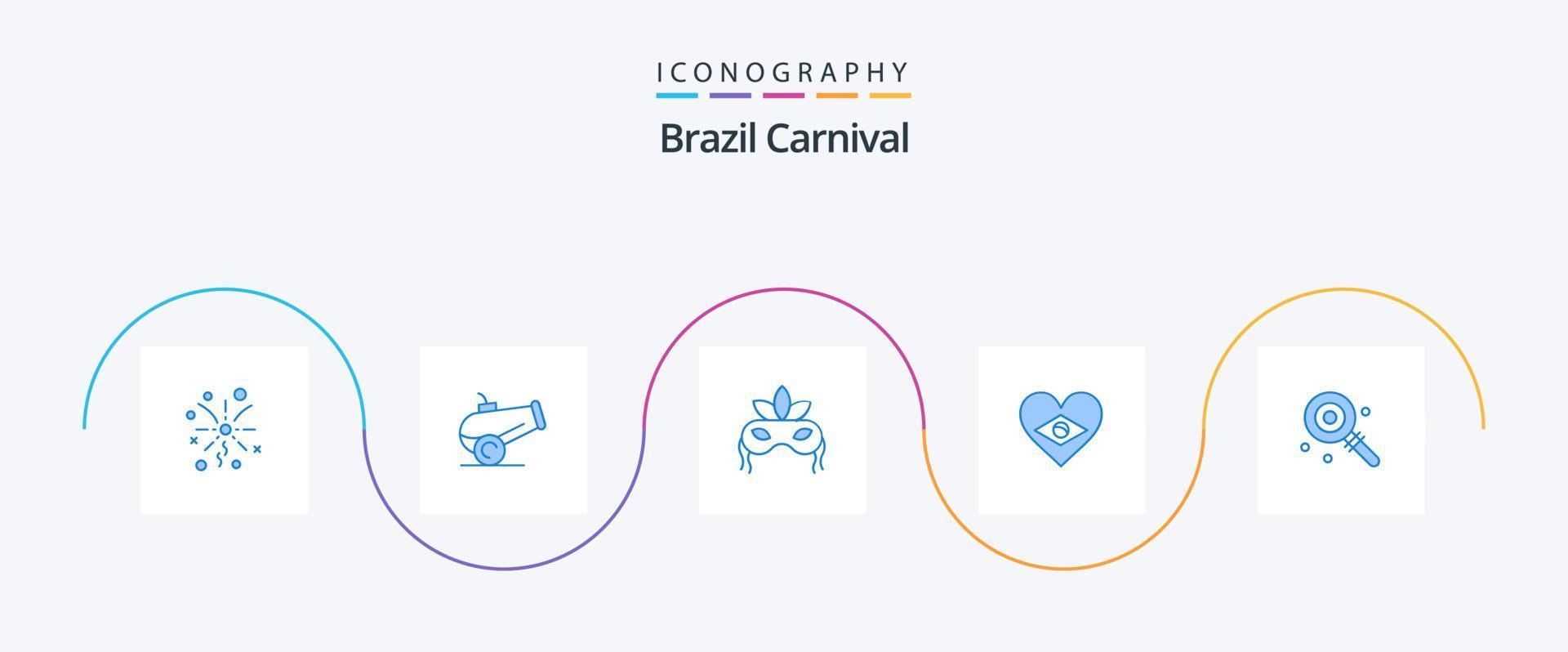 paquete de iconos azul 5 del carnaval de brasil que incluye. paleta Mardi Gras. piruleta amar vector