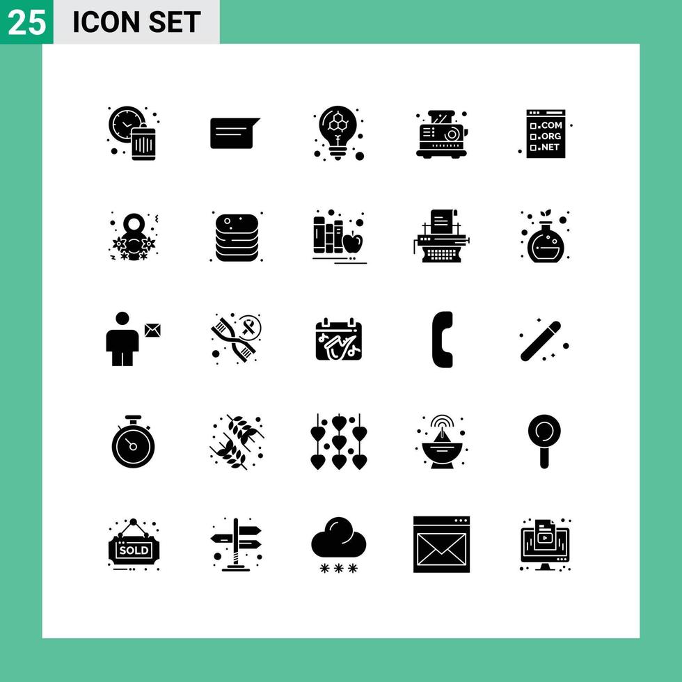 Set of 25 Modern UI Icons Symbols Signs for code toaster bulb kitchen breakfast Editable Vector Design Elements