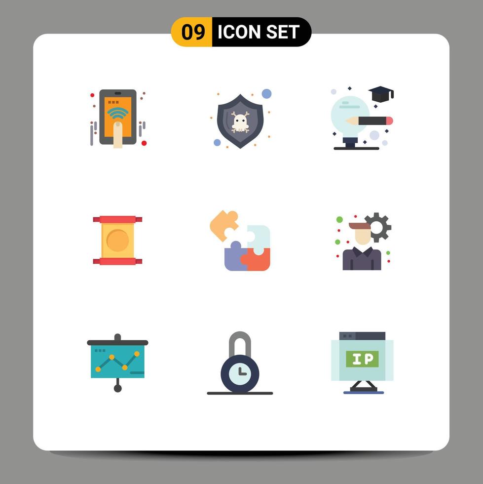Modern Set of 9 Flat Colors and symbols such as logic business bulb chinese letter Editable Vector Design Elements