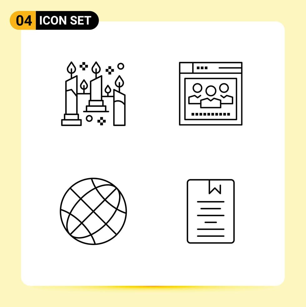 Pack of 4 Modern Filledline Flat Colors Signs and Symbols for Web Print Media such as burning contact light web earth Editable Vector Design Elements