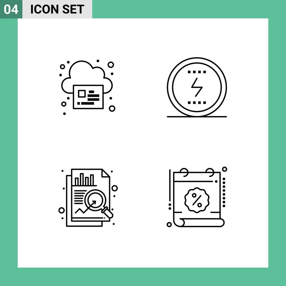 Line Pack of 4 Universal Symbols of online analysis cloud power data Editable Vector Design Elements