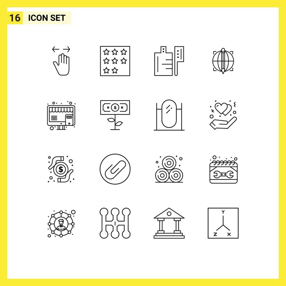 16 User Interface Outline Pack of modern Signs and Symbols of buy globe rank target drink Editable Vector Design Elements