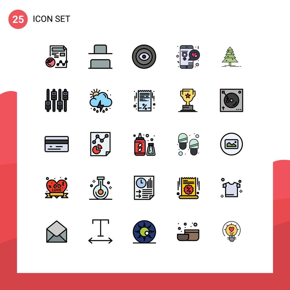 Modern Set of 25 Filled line Flat Colors and symbols such as tree lover achievement love app Editable Vector Design Elements