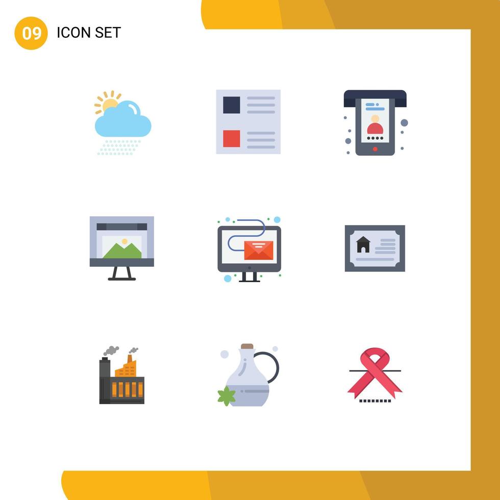 User Interface Pack of 9 Basic Flat Colors of email website calls image computer Editable Vector Design Elements