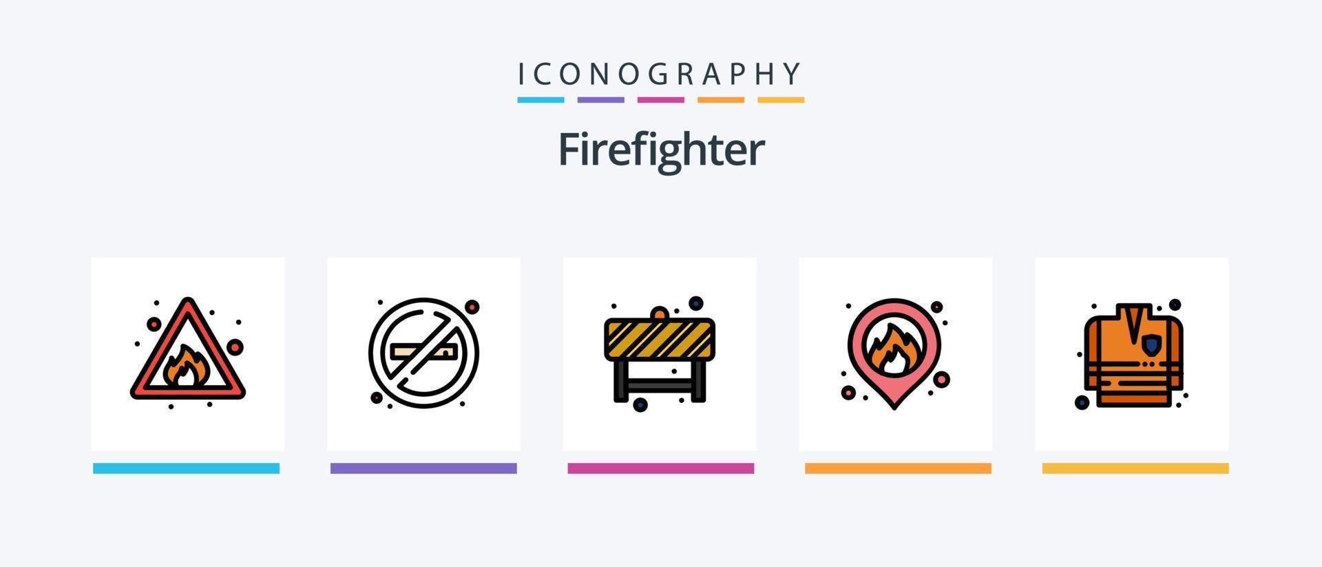 Firefighter Line Filled 5 Icon Pack Including tool. fire. no smoke. bucket. house. Creative Icons Design vector
