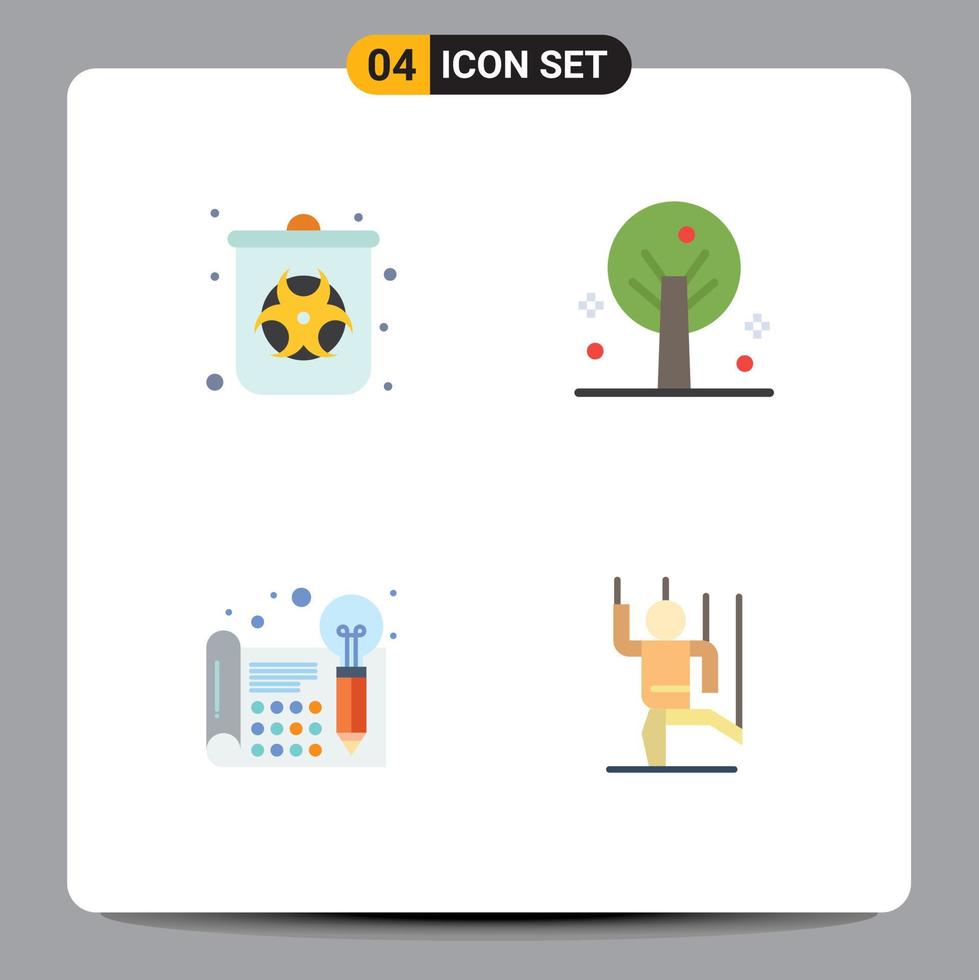 4 Universal Flat Icon Signs Symbols of bin idea waste tree thinking Editable Vector Design Elements