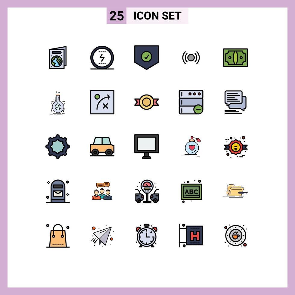 Mobile Interface Filled line Flat Color Set of 25 Pictograms of business ui check signal basic Editable Vector Design Elements